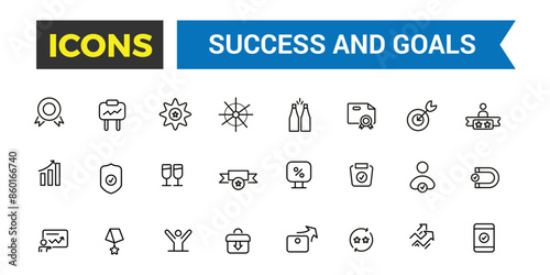 Success and Goals Vector Icons Collection. Outline icons pack. Editable vector icon and illustration.