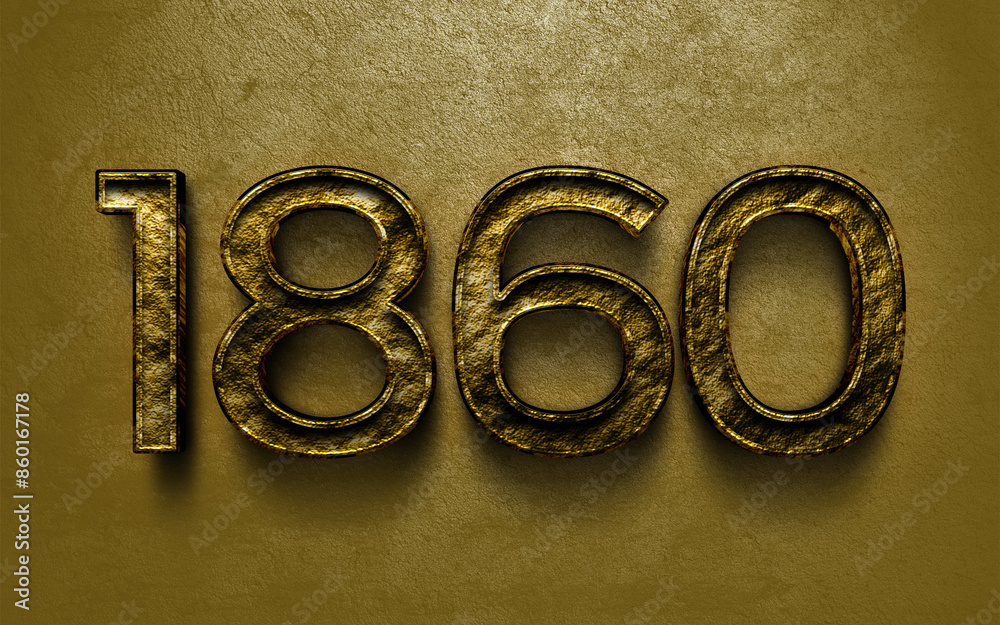 3D dark golden number design of 1860 on cracked golden background ...