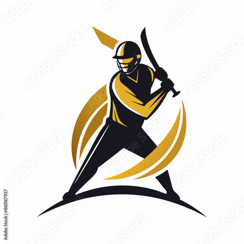 Black and gold cricket batsman silhouette logo on white background