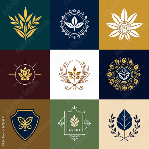 set of gold framed labels