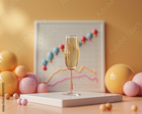 Fototapeta 3D clay render of a net profit margin graph, isolated on a champagne background