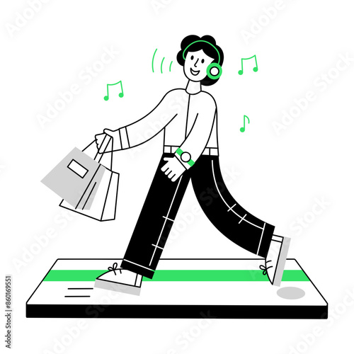 Latest outline mini illustration of shopping lover 

