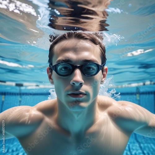 Portrait of a man swimming in a swimming pool 