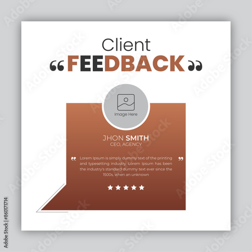 Customer feedback testimonial social media post design or client review social media post design template