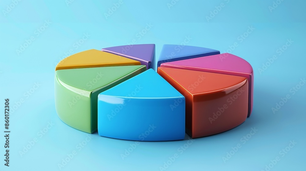 Fototapeta premium 3D clay render of a pie chart displaying market share by region, isolated on a blue background