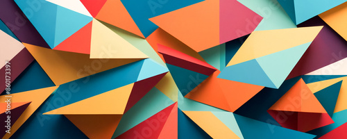 Wallpaper Mural A close-up image of vibrant geometric shapes, with triangles and other forms layered on top of each other, creating a complex and dynamic pattern. Torontodigital.ca
