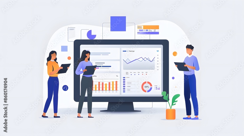 A team using a project management app on a tablet to track campaign progress A team using a project management app on a tablet to track campaign progress