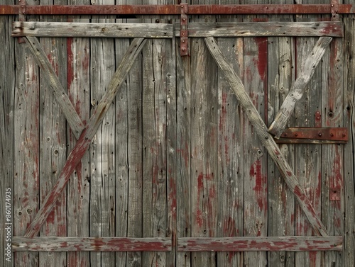 Weathered Wooden Frame Hanging on Old Barn Door - Rustic Farmhouse Background Photo