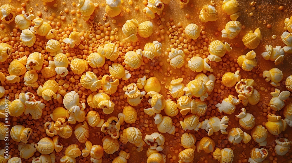An up-close view of vibrant yellow cheese popcorn kernels, showcasing their rich texture and layers, creating a visually appealing and mouthwatering presentation. An up-close view of vibrant yellow cheese popcorn kernels, showcasing their rich texture and layers, creating a visually appealing and mouthwatering presentation.