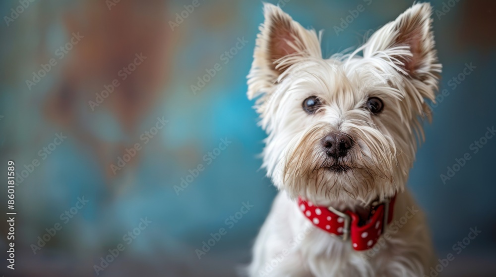 Joyful White Terrier, Westie. Isolated against a vibrant blue background. Canine. Dog. Pet. Joyful White Terrier, Westie. Isolated against a vibrant blue background. Canine. Dog. Pet.
