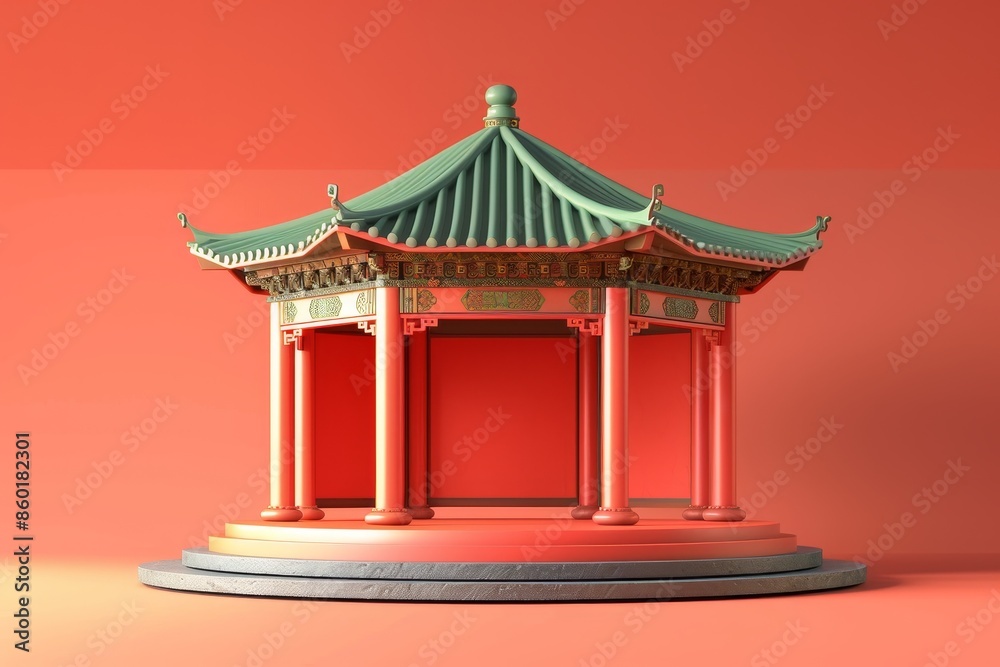 Obraz premium product showcase platform in front of an oriental architect backdrop