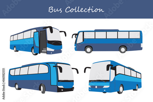 bus collection. bus in different poses. Vector illustration.