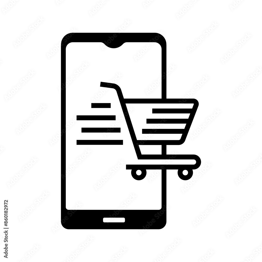 Online shopping, smartphone with shopping cart icon vector Online shopping, smartphone with shopping cart icon vector