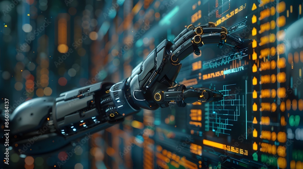 Futuristic AI Financial Forecasting in Stylish Office Setting with Rising Stocks and Positive Growth Analysis - High-Res Image Futuristic AI Financial Forecasting in Stylish Office Setting with Rising Stocks and Positive Growth Analysis - High-Res Image