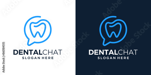 Dental consult logo design template. Chat bubble logo design and dental tooth with line style model design graphic vector. Symbol, icon, creative