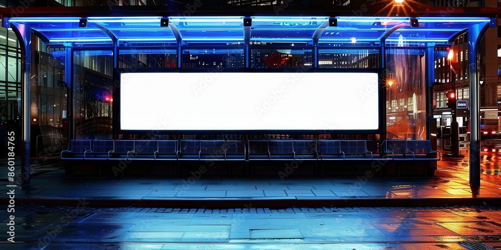 Blank Billboard at Night Bus Stop Blank Billboard at Night Bus Stop