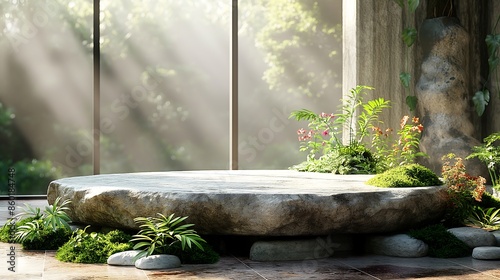 A round podium made of stone on the right side photo
