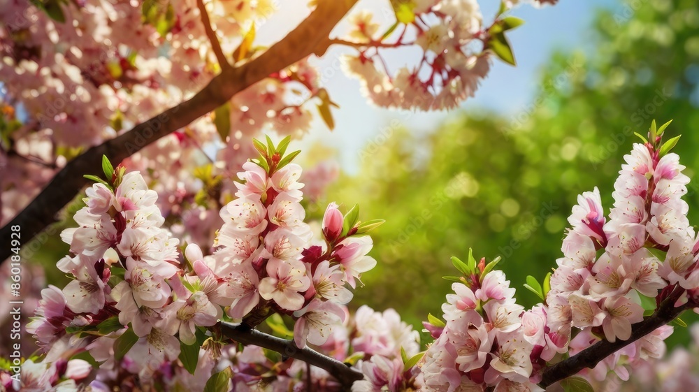 Glowing Natural Landscape with Blossom Trees Glowing Natural Landscape with Blossom Trees