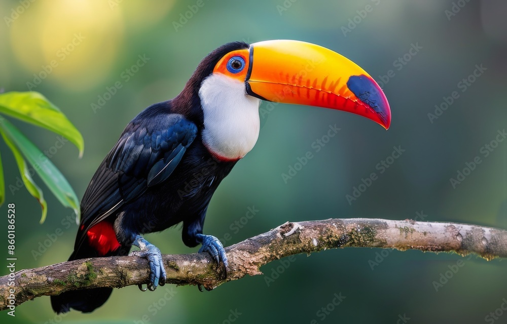 Fototapeta premium Colorful Toucan Perched On Branch In Tropical Rainforest