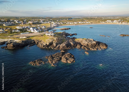 Summer Solstice sunset adrone shot at  Trearddur Bay photo