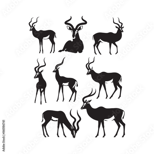 Antelope silhouette for a variety of uses - wildlife silhouette - antelope illustration - minimalistic antelope vector
