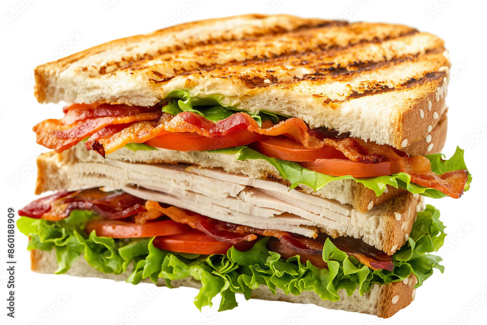 A club sandwich with turkey, bacon, lettuce, and tomato | Isolated on Transparent & White Background | PNG File with Transparency A club sandwich with turkey, bacon, lettuce, and tomato | Isolated on Transparent & White Background | PNG File with Transparency