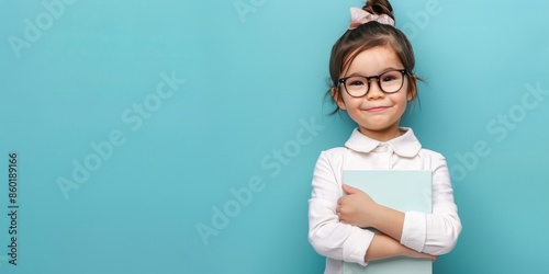 A charming child in a suit, holding a folder, happily gives a thumbsup, combining cuteness with professionalism AIG59 photo