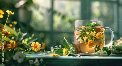 A Cup of Tea in a Lush Garden on a Sunny Day
