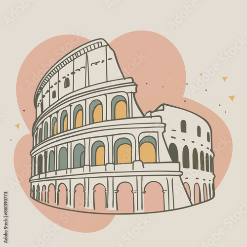 Colosseum Italy Rome illustration style of flying blobs