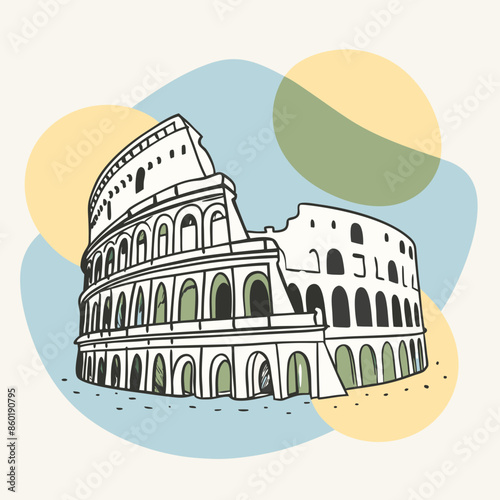 Italy Rome Colosseum illustration style of flying blobs