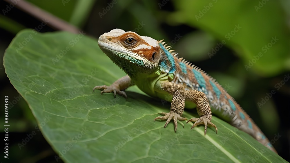 Fototapeta premium green lizard on a tree