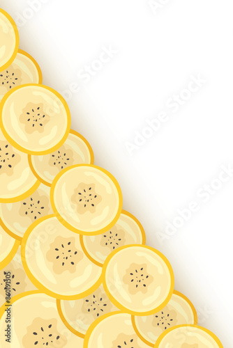 Pieces of banana slice snack. Topical resh banana slice cut fruit. National Banana Day