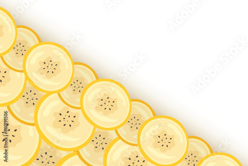 Pieces of banana slice snack. Topical resh banana slice cut fruit. National Banana Day