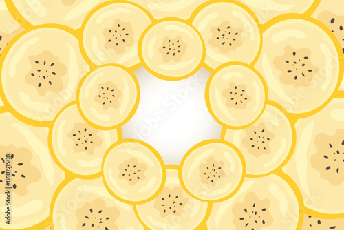 Pieces of banana slice snack. Topical resh banana slice cut fruit. National Banana Day photo