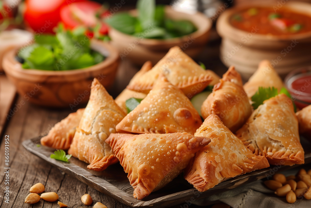 Fried samosas. Popular Indian snacks. Fried samosas. Popular Indian snacks.