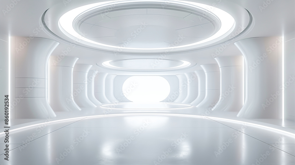 The white tunnel room has lights above the ceiling and on the sides. 3D illustration. The white tunnel room has lights above the ceiling and on the sides. 3D illustration.