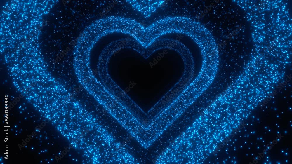 Blue neon particles heart tunnel loop animation