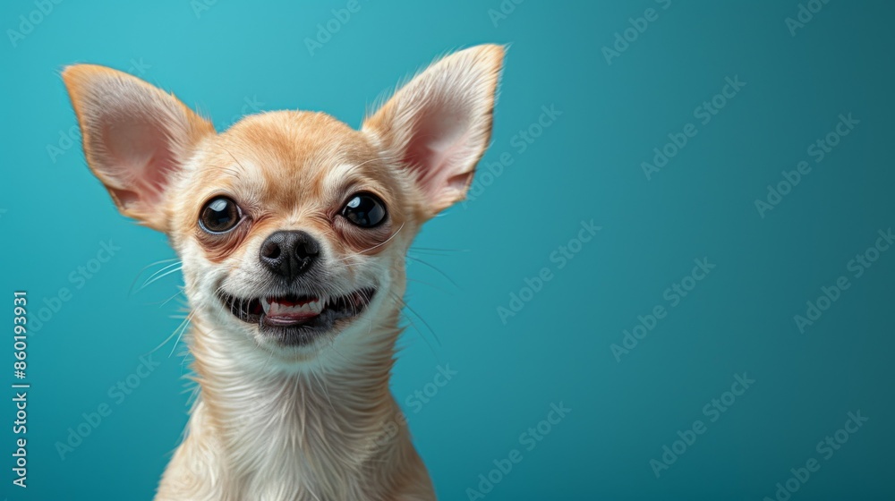 Playful cute Chihuahua. Isolated against a vibrant blue background. Playful cute Chihuahua. Isolated against a vibrant blue background.
