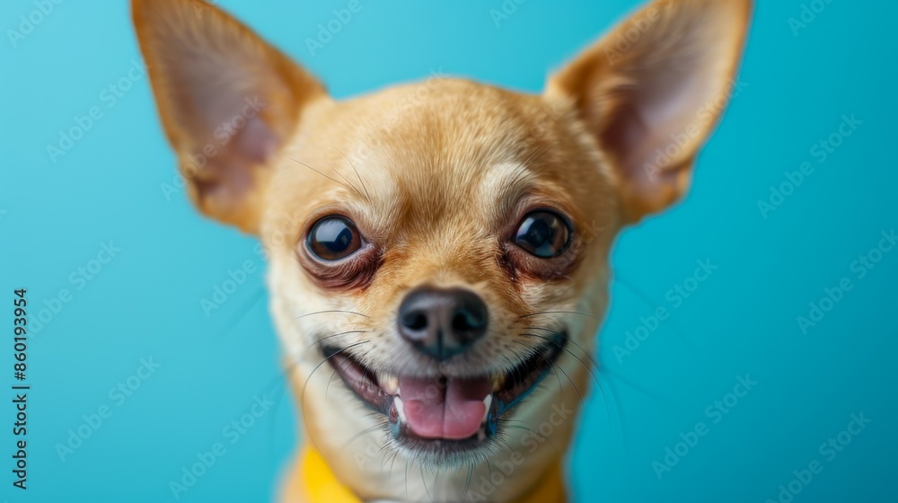 Playful cute Chihuahua. Isolated against a vibrant blue background. Playful cute Chihuahua. Isolated against a vibrant blue background.