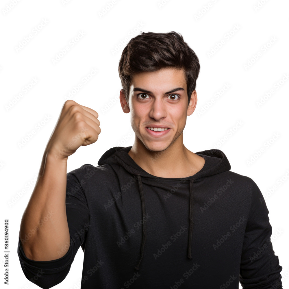 Young man hold fist and scream Young man hold fist and scream