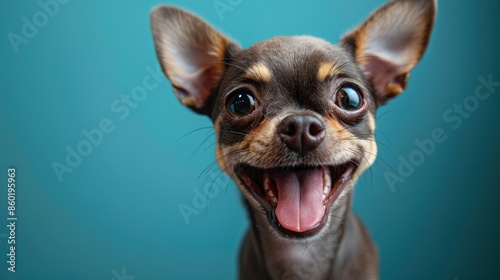 Playful cute Chihuahua. Isolated against a vibrant blue background.