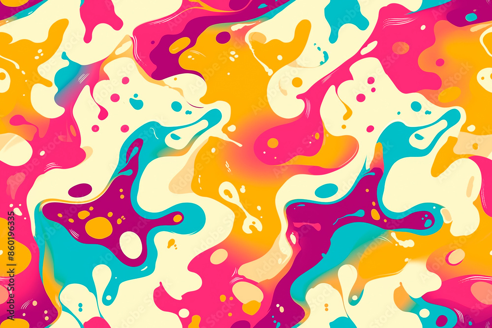 Seamless pattern with flowing abstract shapes in vibrant pink, orange, and turquoise hues, creating a dynamic and energetic design. Seamless pattern with flowing abstract shapes in vibrant pink, orange, and turquoise hues, creating a dynamic and energetic design.