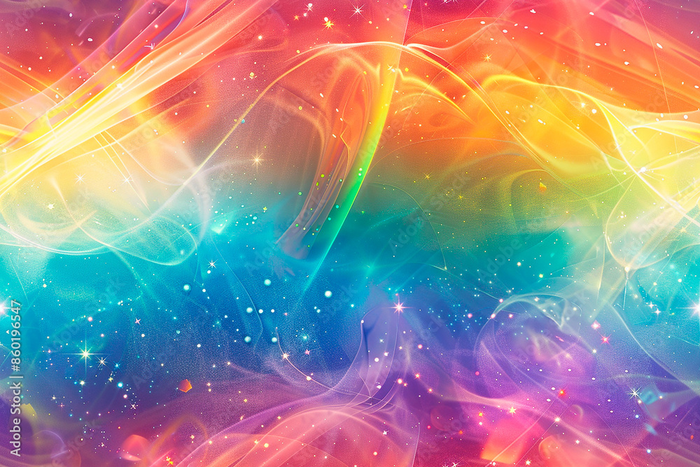 Vibrant rainbow colors blending together with a starry effect, creating a dreamy and magical seamless pattern. Vibrant rainbow colors blending together with a starry effect, creating a dreamy and magical seamless pattern.