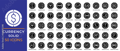 Set of currency glyph icons. coin symbols, finance, dollar icons editable perfect pixel, suitable for websites, UI and mobile apps.