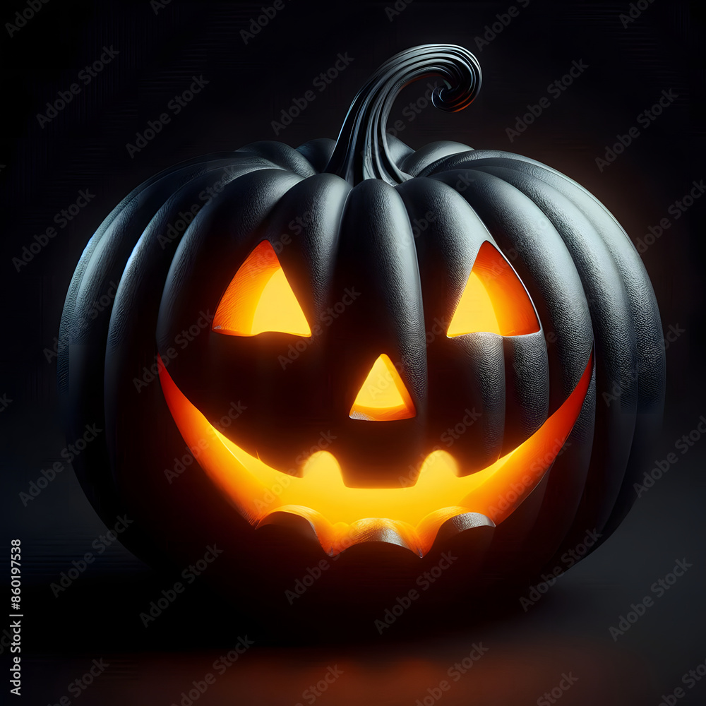 Black Halloween Pumpkin Isolated on a black background. Celebrating Halloween
