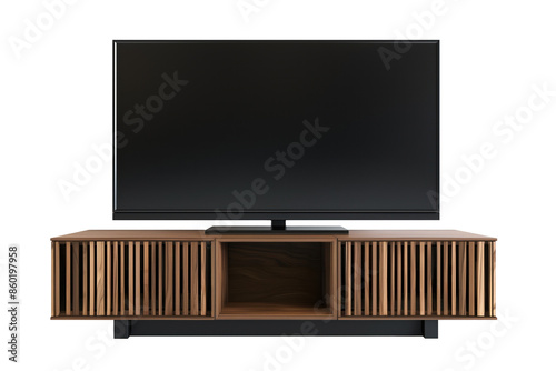 Modern TV on Luxury Wooden Console Panel on Transparent Background photo