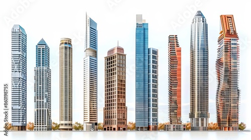 A row of tall buildings with one of them being a red and white building