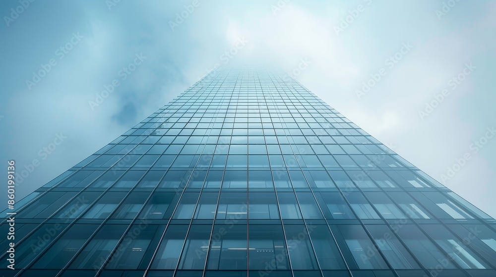 A tall building with a lot of windows and a clear blue sky in the background A tall building with a lot of windows and a clear blue sky in the background