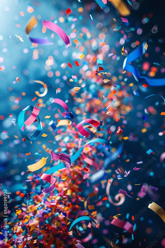 Vibrant celebration with multicolored confetti floating in the air Vibrant celebration with multicolored confetti floating in the air