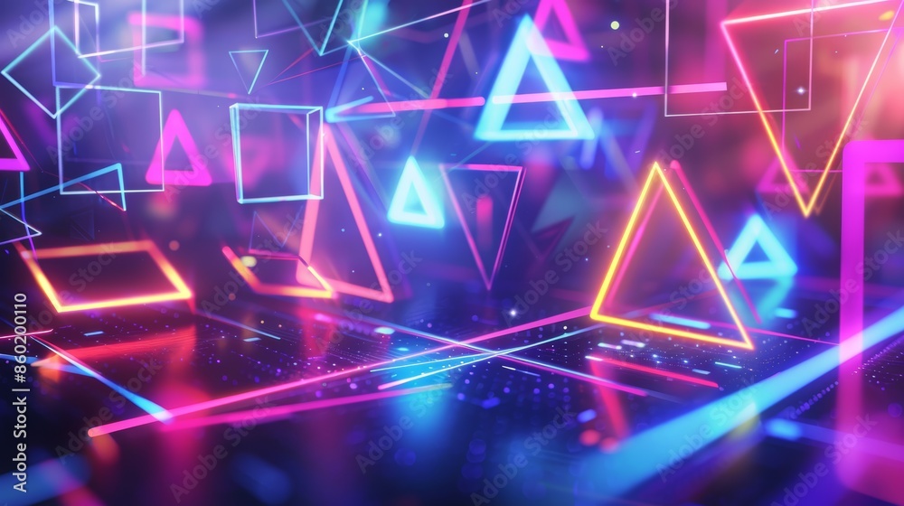 Abstract Neon Geometric Shapes, Vibrant Colors, Glow in the Dark, Bright Triangles and Squares, Futuristic Technology Background, Digital Art, 3D Rendering, Abstract Wallpaper Abstract Neon Geometric Shapes, Vibrant Colors, Glow in the Dark, Bright Triangles and Squares, Futuristic Technology Background, Digital Art, 3D Rendering, Abstract Wallpaper
